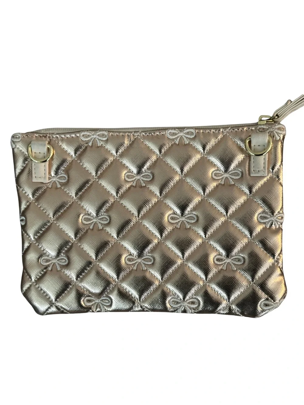 Luv Betsey Johnson Wristlet Rose Gold Quilted Clutch Bow Purse Metallic